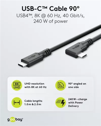 Goobay 79432 Adatkábel 90° - Type-C / Type-C - fekete - 1 m - 5 A - 240 W