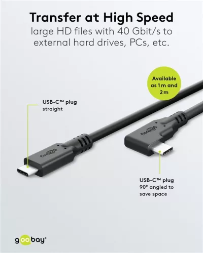 Goobay 79432 Adatkábel 90° - Type-C / Type-C - fekete - 1 m - 5 A - 240 W