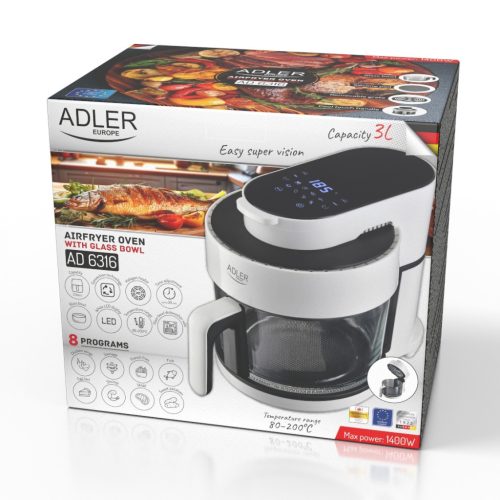 Adler AD6316 Air Fryer sütő üveg tállal, 3 L