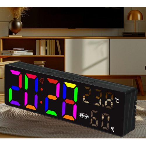 Bravo B-5027 Digitális ébresztőóra nagy méretű, többszínű kijelzővel - fekete színben