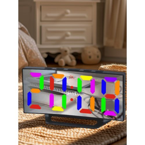 Bravo B-5189 Digitális ébresztőóra nagy méretű, többszínű kijelzővel - fekete színben