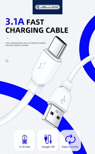 Jellico B15W  kábel USB-C 3.1A, 1m, Fehér