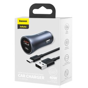   Baseus Gold. Cont. Pro autós gyorstöltő TZCCJD-0G, USB-A, USB-C, 40W, sötétszürke ( 5A, 1m kábellel)