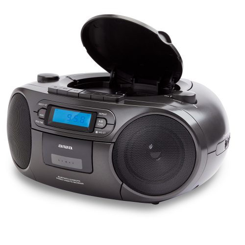Aiwa BBTC-550BK Hordozható Retro Stílusú Kazetta, CD, MP3, USB, Bluetooth rádió fekete színben