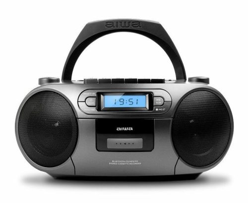 Aiwa BBTC-550MG Hordozható Retro Stílusú Kazetta, CD, MP3, USB, Bluetooth rádió, ezüstszürke színben