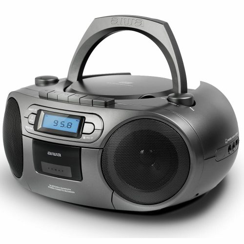 Aiwa BBTC-550MG Hordozható Retro Stílusú Kazetta, CD, MP3, USB, Bluetooth rádió, ezüstszürke színben