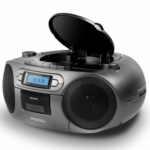 Aiwa BBTC-550MG Hordozható Retro Stílusú Kazetta, CD, MP3, USB, Bluetooth rádió, ezüstszürke színben