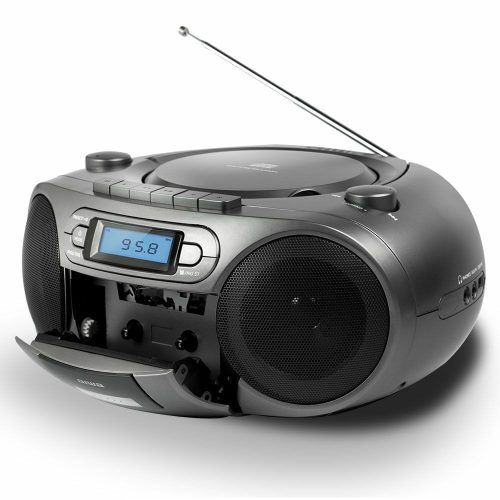 Aiwa BBTC-550MG Hordozható Retro Stílusú Kazetta, CD, MP3, USB, Bluetooth rádió, ezüstszürke színben