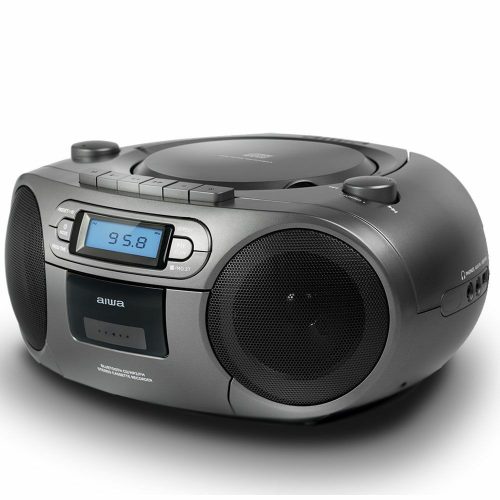 Aiwa BBTC-550MG Hordozható Retro Stílusú Kazetta, CD, MP3, USB, Bluetooth rádió, ezüstszürke színben