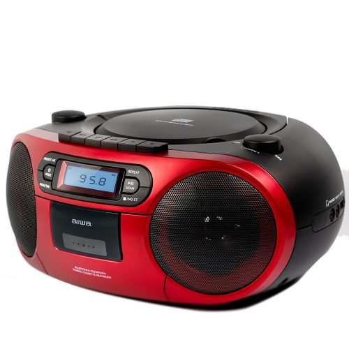 Aiwa BBTC-550RD Hordozható Retro Stílusú Kazetta, CD, MP3, USB, Bluetooth rádió, piros színben