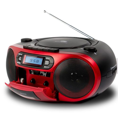 Aiwa BBTC-550RD Hordozható Retro Stílusú Kazetta, CD, MP3, USB, Bluetooth rádió, piros színben