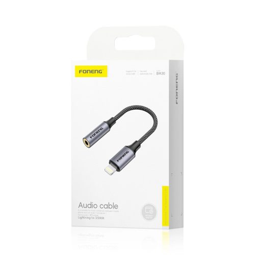 Foneng Audio adapter BM30L Lightning 3,5 mm-es mini jack audio adapter fekete