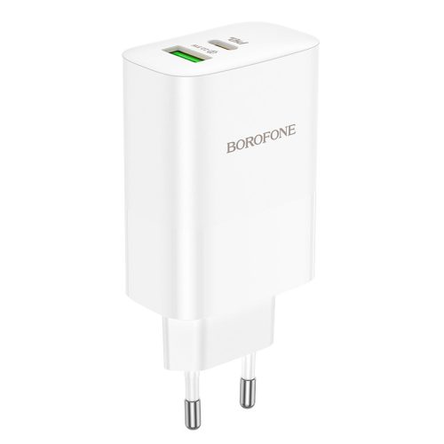 Borofone BN10 hálózati töltő USB + USB-C QC3.0 PD 65W, fehér