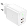 Borofone BN9 hálózati töltő 2xUSB-C QC3.0 PD 35W, fehér
