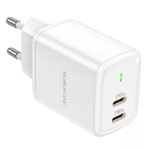 Borofone BN9 hálózati töltő 2xUSB-C QC3.0 PD 35W, fehér