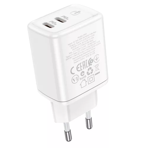 Borofone BN9 hálózati töltő 2xUSB-C QC3.0 PD 35W, fehér