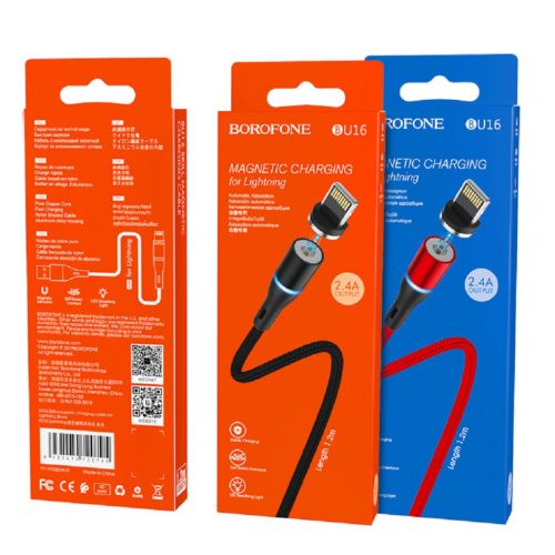 Borofone BU16 USB - Lightning mágneses kábel, 1,2m, 2,4A, piros