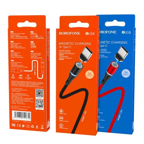 Borofone BU16 USB - USB-C mágneses kábel, 1,2m, 3A, piros