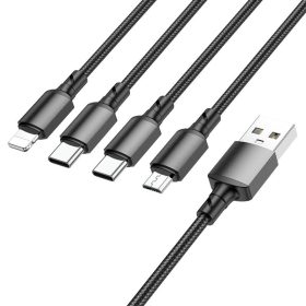   BOROFONE BX72 4 az 1 ben textil borítású töltőkábel (Lightning, micro usb, 2x usb-c)
