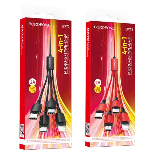 BOROFONE BX72 4 az 1 ben textil borítású töltőkábel (Lightning, micro usb, 2x usb-c)