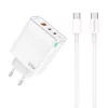 Jellico fali töltő C79 GaN PD 65W 2xUSB-C + 1xUSB QC3.0 + kábel USB-C - USB-C, fehér