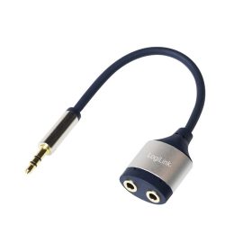  Logilink Audiokábel, 3,5 mm-es 3-Pin/M - 2x3,5 mm/F, fém, fekete/kék, 0,18 m (CA1100)