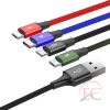 Baseus CA1T4 C01 Lightning / C típ. USB / 2x micro USB nylon Fonott 3.5A 1.2m