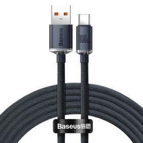   Baseus CAJY000401 Crystal Shine Series USB-A apa - USB-C apa 2.0 Adat és töltőkábel - Fekete (1.2m)