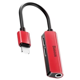   Baseus Audio Converter L52 adapter 2x Lightning + Mini Jack 3.5, piros/fekete
