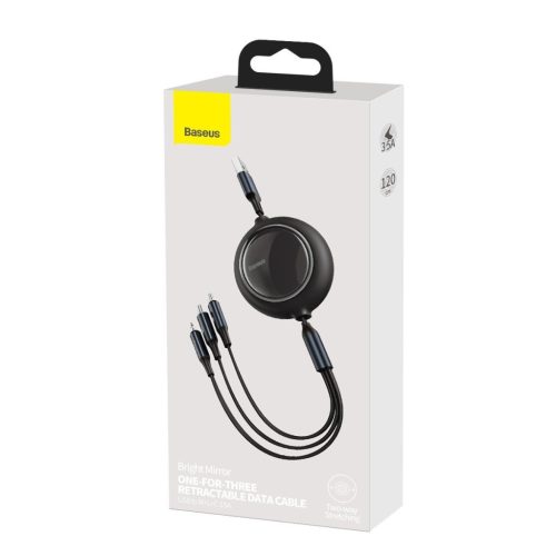 Baseus CAMLT-MJ01 Bright Mirror 3-in-1 Micro-USB/Lighting/USB-C kábel 3.5A 1.2m, fekete