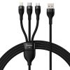 Baseus Flash Series 3 az 1-ben USB-kábel USB-C + micro USB + Lightning 100W 1.2m fekete (CASS030001)