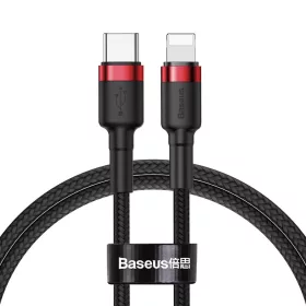   Baseus CATLKLF-91 Cafule Lightning/USB-C kábel 1m 18W – fekete-piros