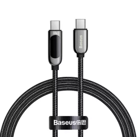   Baseus adatátviteli kábel, USB töltő - Type-C / Type-C, 1m, 100W (20V/5A), LED jelző, PDgyorstöltés támogatás, törésgátló - FEKETE - CATSK-B01