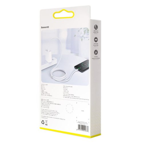Baseus CATSW-G02 USB/USB-C adat- és töltőkábel, VOOC Quick Charge 3.0 gyorstöltés, 5A, 2m, fehér