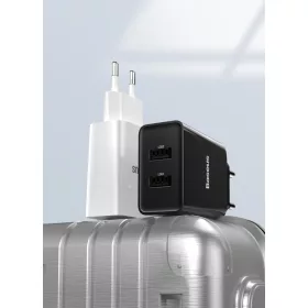   Baseus hálózati töltő, Speed Mini, 2xUSB kimenet, Max 10.5W, fekete (CCFS-R01)