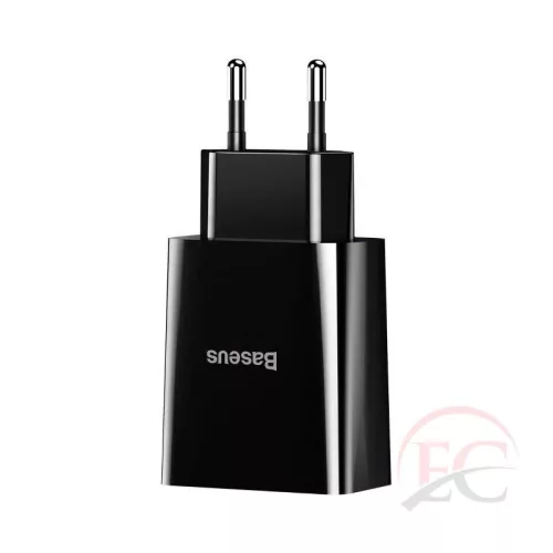 Baseus hálózati töltő, Speed Mini, 2xUSB kimenet, Max 10.5W, fekete (CCFS-R01)