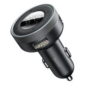   BASEUS CCLH-01 bluetooth FM transmitter autós töltő 2 USB aljzat (5V / 3400mA, 17W, gyorstöltés támogatás, LED kijelző) FEKETE