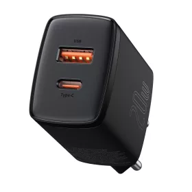   Baseus CCXJ-B01 Compact hálózati töltő USB Type-C / USB-A 20W 3A QC3.0 - Fekete