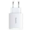 Baseus Compact gyorstöltő USB Type C / 2x USB 30W 3A ,PD, QC, fehér, (CCXJ-E02)
