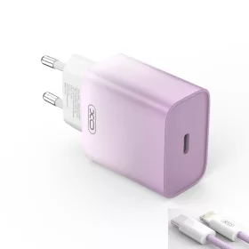   XO CE18 PD hálózati töltő USB-C 30W QC3.0  USB-C-Lightning kábellel– lila-fehér