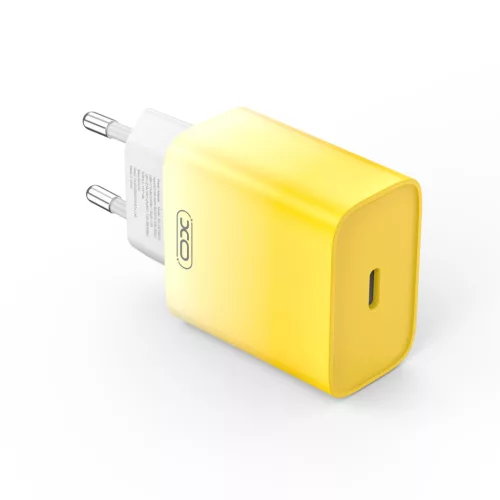 XO CE18 PD hálózati töltő USB-C 30W QC3.0  USB-C-Lightning kábellel– sárga-fehér