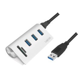   Logilink USB 3.0 hub, 3 portos, kártyaolvasóval SD/microSD-hez, alumínium (CR0045)