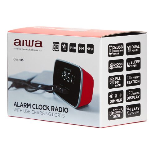 Aiwa CRU-19RD Ébresztőórás Rádió – Stílus és Funkcionalitás a Kényelmes Reggelért, piros színben