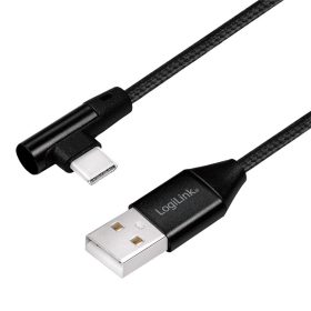   Logilink USB 2.0 Type-C kábel, C/M (90 )   USB-A/M, szövet, fekete, 0,3 m (CU0137)