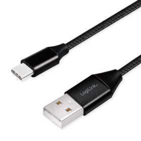   Logilink USB 2.0 Type-C kábel, C/M-USB-A/M, szövet, fekete, 0,3 m (CU0139)