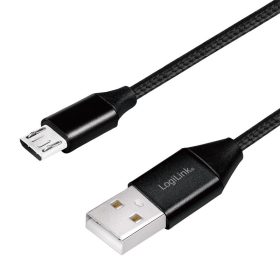   Logilink USB 2.0 kábel, USB-A/M - Micro-USB/M (90 ), szövet, fém, 0,3 m (CU0143)
