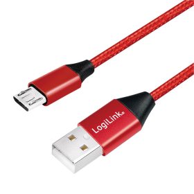   Logilink USB 2.0 kábel, USB-A/M - Micro-USB/M, szövet, fém, 0,3 m (CU0151)