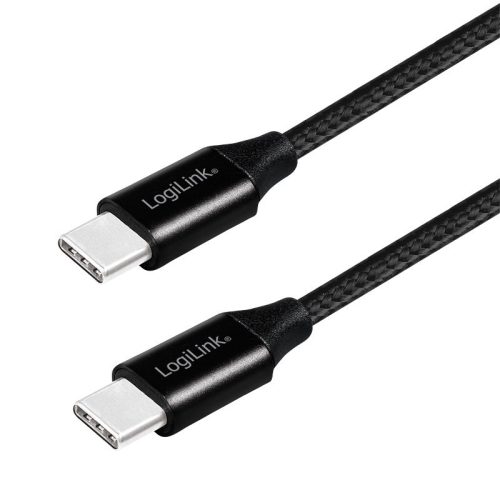Logilink USB 2.0 kábel, USB-C/M - USB-C/M, szövet, fém, 0.3 m