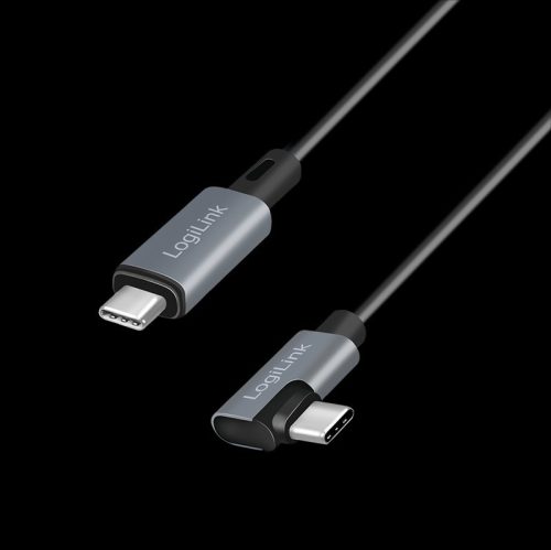 Logilink USB 2.0 Type-C kábel, USB-C/M 90 fok - USB-C/M, E-jel, PD, fekete, 2 m
