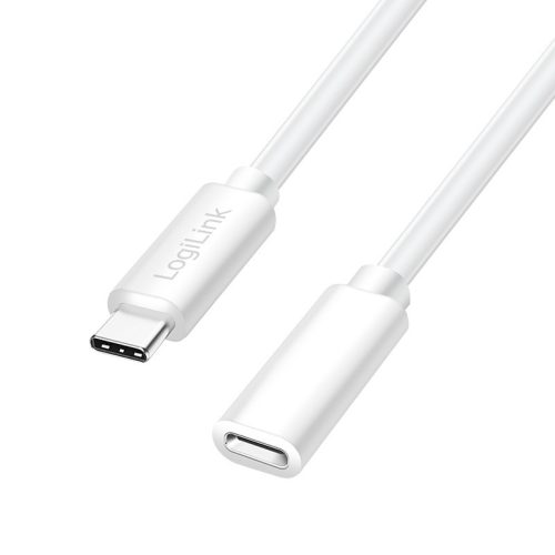 Logilink USB 2.0 Type-C kábel, C/M-USB-C/F, PD, fehér, 2 m